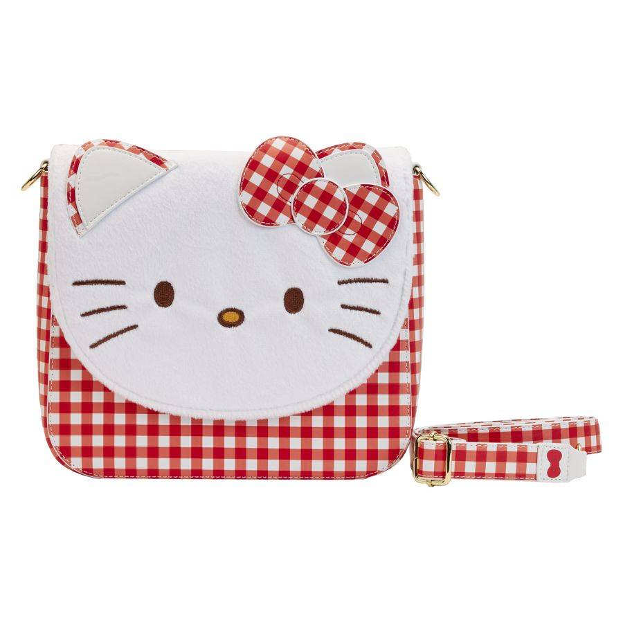 Kawaii Hello Kitty Head Blue Plaid Pattern Shoulder Bag