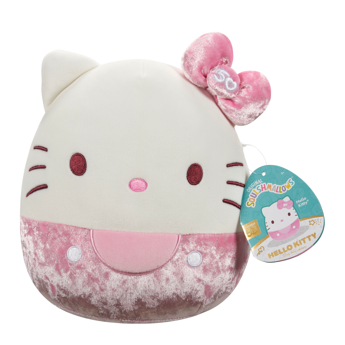 PINK - 8" HELLO KITTY 50Th VELVET Bows - SANRIO SQUISHMALLOWS