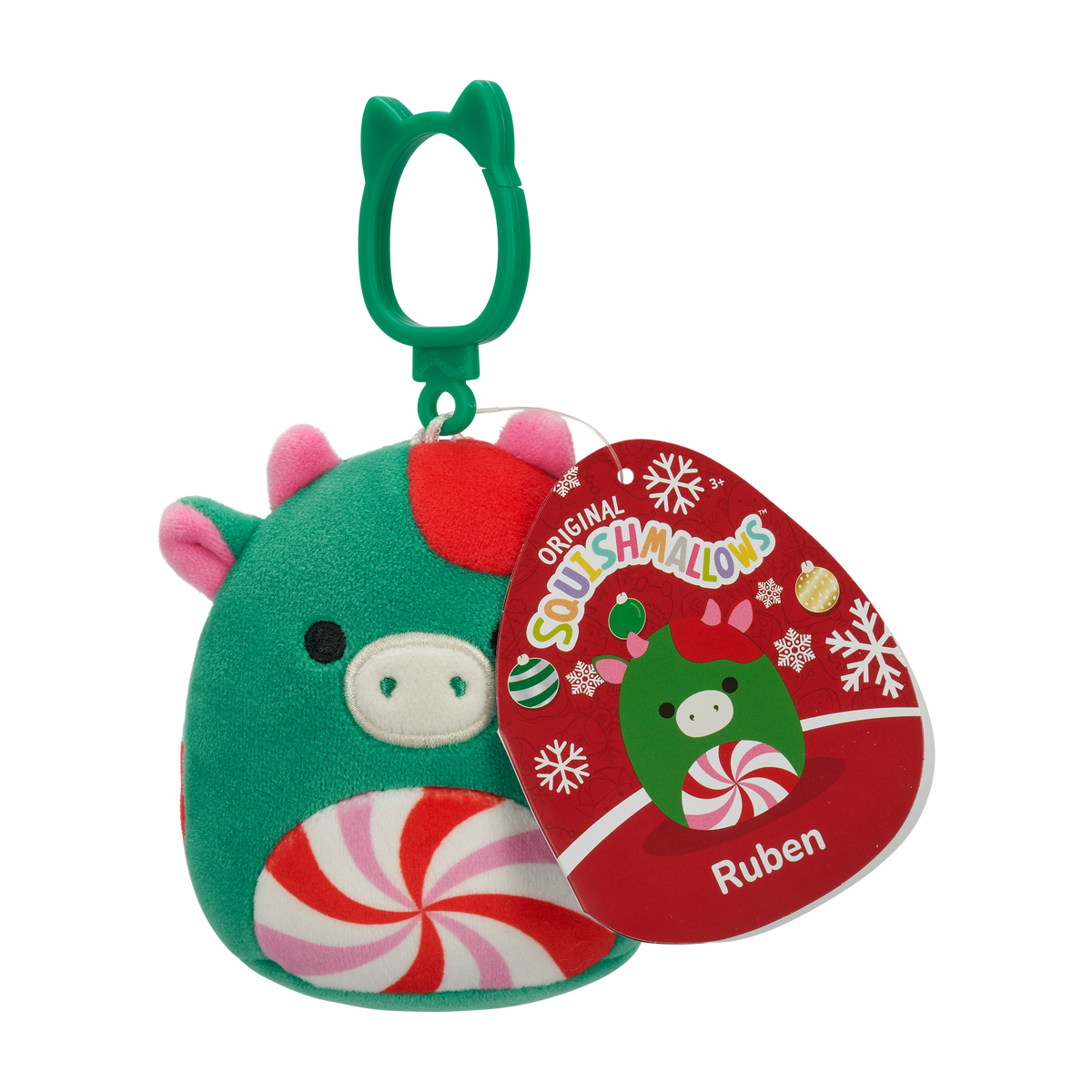 RUBEN Candy Cane Cow - 3.5" CLIP Holiday Squishmallow Plush