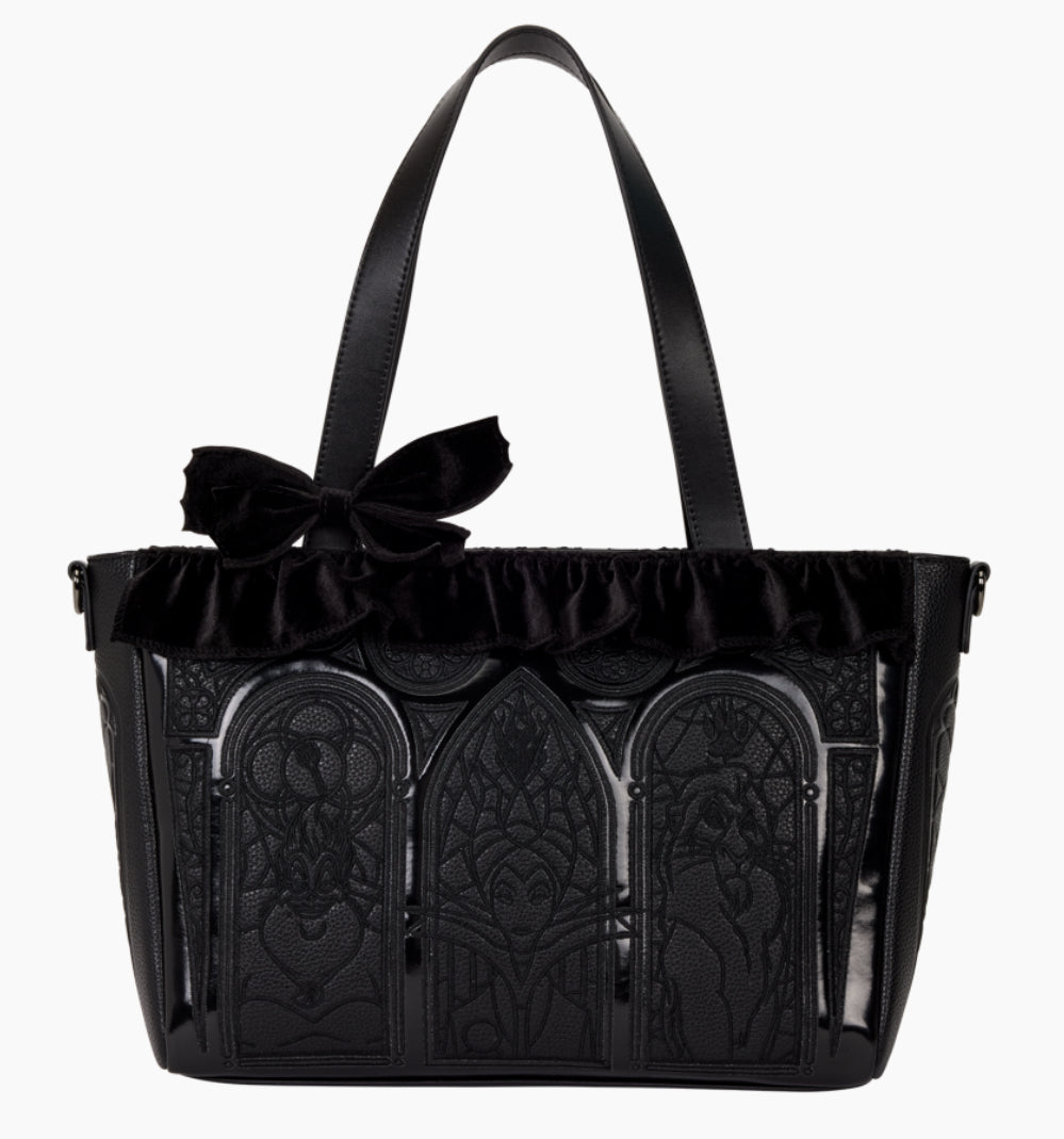 Loungefly Disney Villains - Black Faux Leather with Velvet Trim Tote Bag & Coin Bag