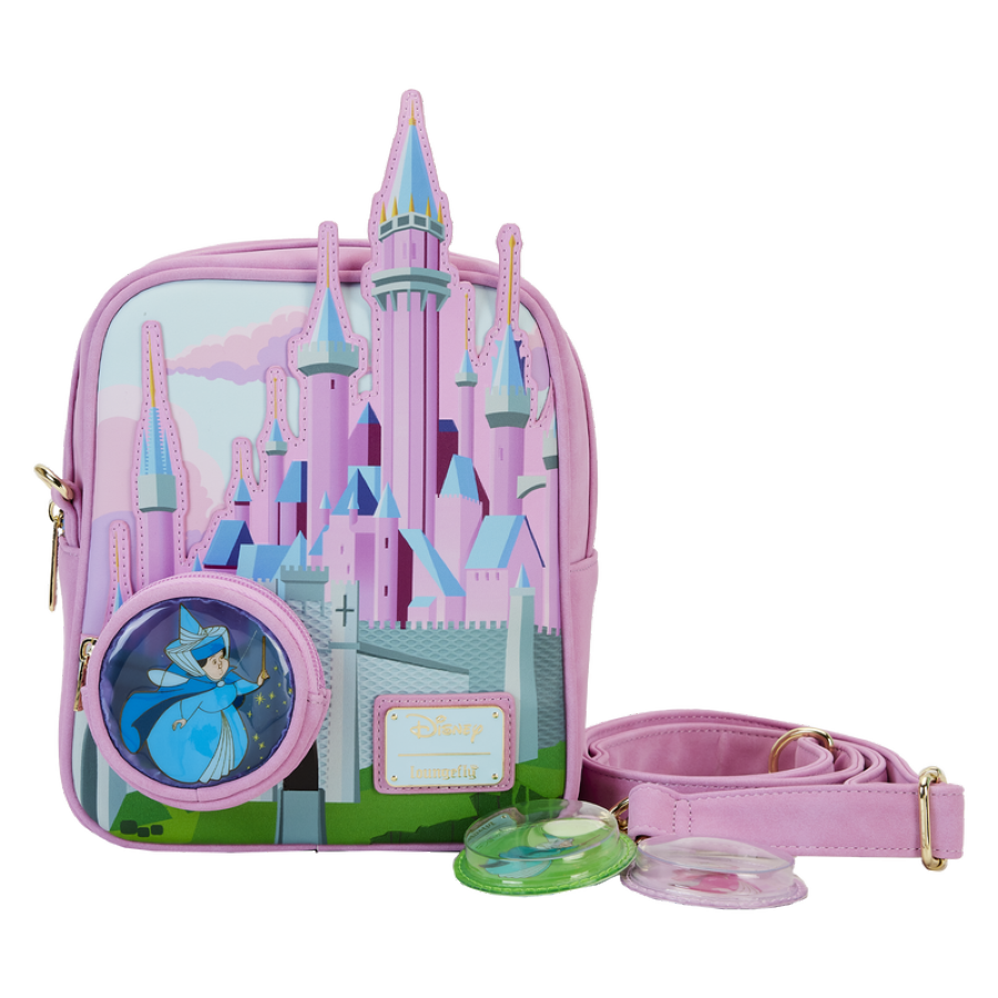 Loungefly Sleeping Beauty -Castle Three Good Fairies Stained Glass Crossbody Bag