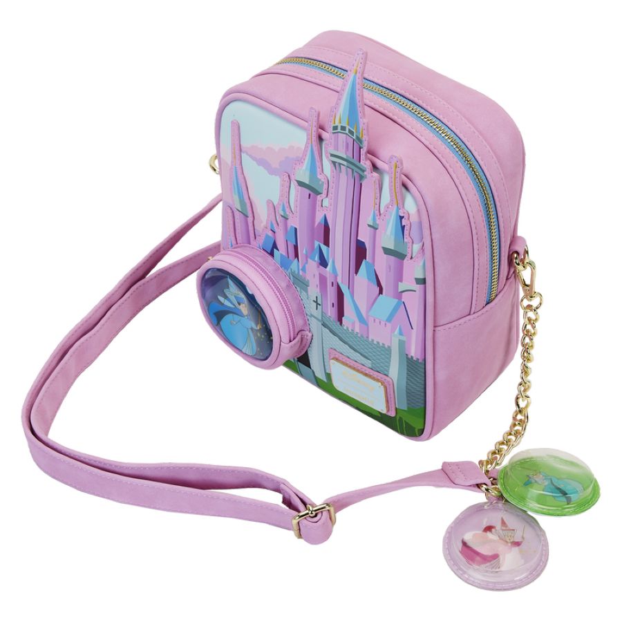 Loungefly Sleeping Beauty -Castle Three Good Fairies Stained Glass Crossbody Bag