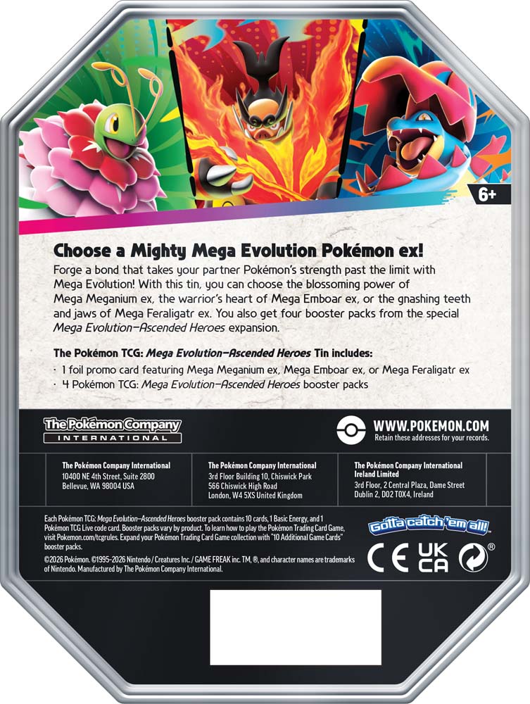 Pokémon TCG: Mega Evolution—Ascended Heroes Tin Assorted - LIMIT TWO PER PERSON